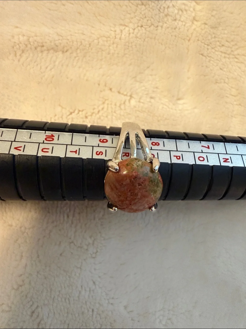 Genuine Stone women Ring Silver Unakite Cabochon Boho jewelry